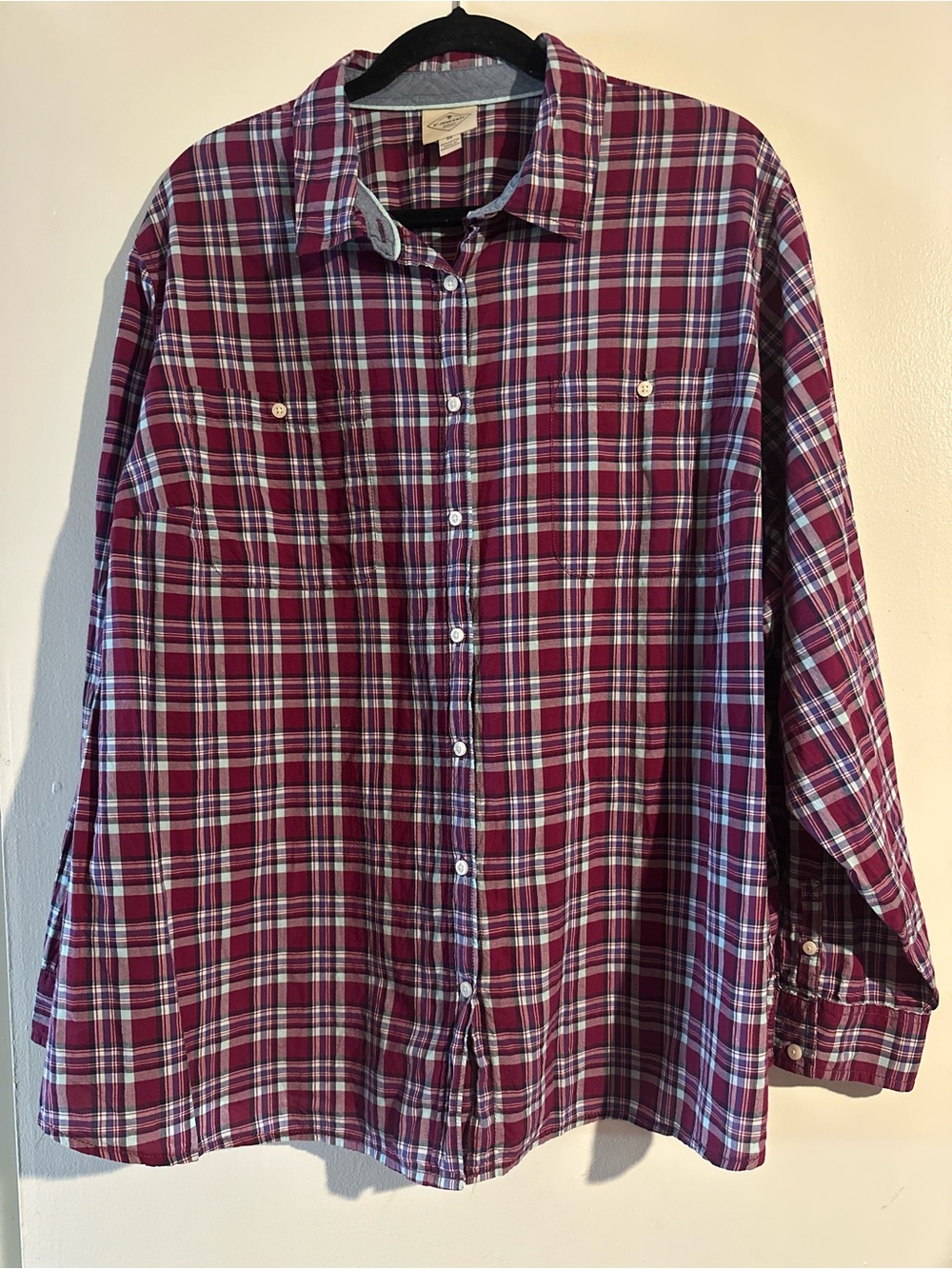 St. John's Bay Men’s Burgundy & White Plaid Button-Down Shirt